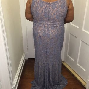 Betsy & Adam Dresses - Periwinkle Lace Evening Gown w/ Nude Underlay Betsy & Adam Dresses - Periwinkle Lace Evening Gown w/ Nude Underlay